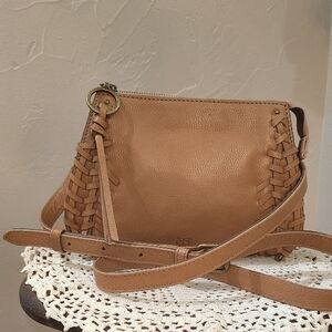 FRYE Meadow Mini Brown Crossbody Adjustable Strap Braided Detail 3 Compartments
